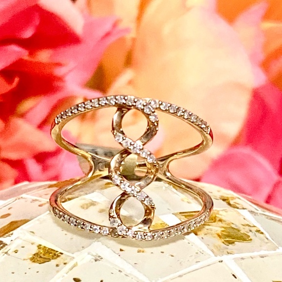 10k Yellow Gold 0.50 Carat Diamond Infinity Twist Double Row Open Band Ring - Picture 8 of 14